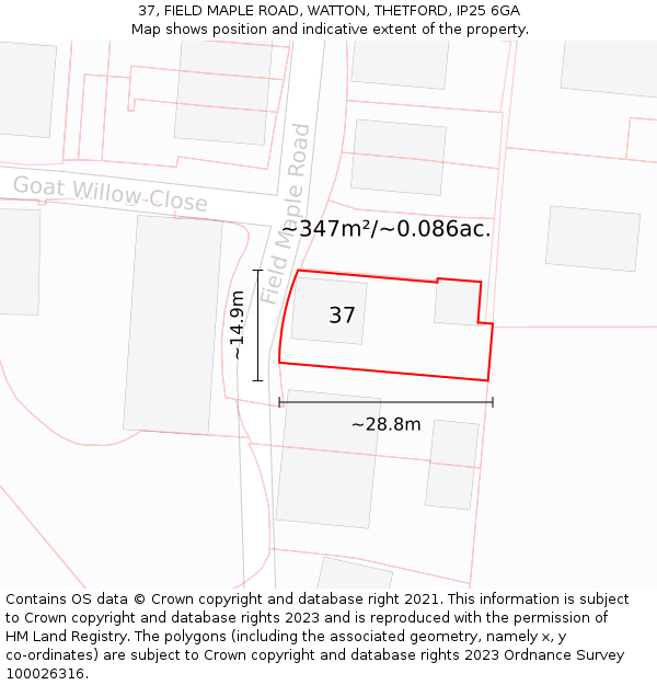 37, FIELD MAPLE ROAD, WATTON, THETFORD, IP25 6GA: Plot and title map