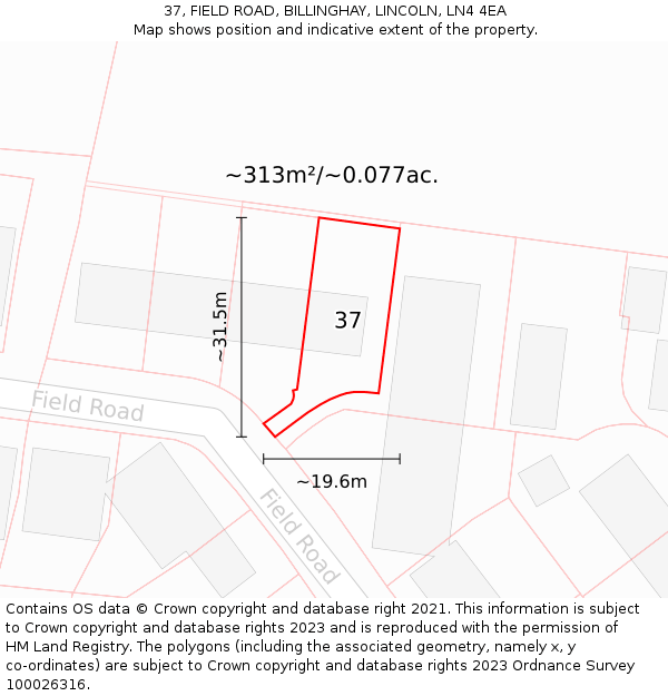 37, FIELD ROAD, BILLINGHAY, LINCOLN, LN4 4EA: Plot and title map