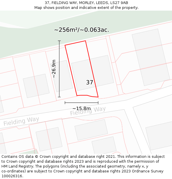 37, FIELDING WAY, MORLEY, LEEDS, LS27 9AB: Plot and title map
