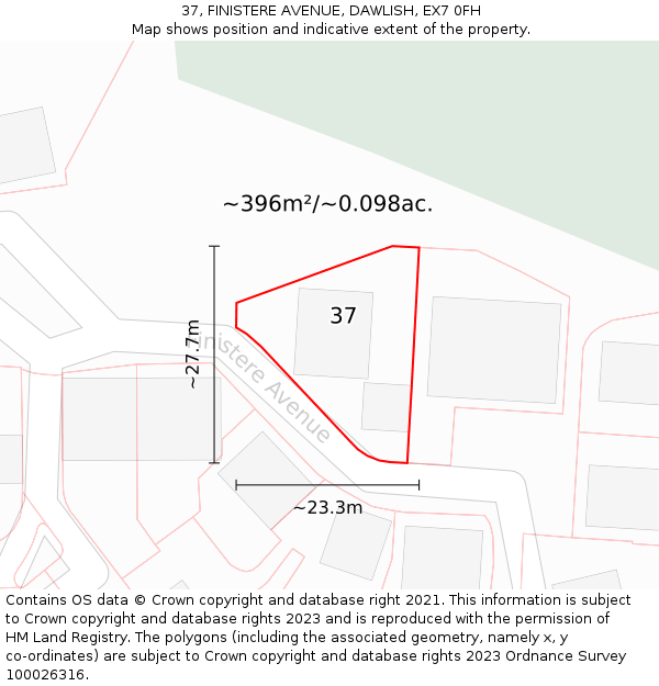 37, FINISTERE AVENUE, DAWLISH, EX7 0FH: Plot and title map