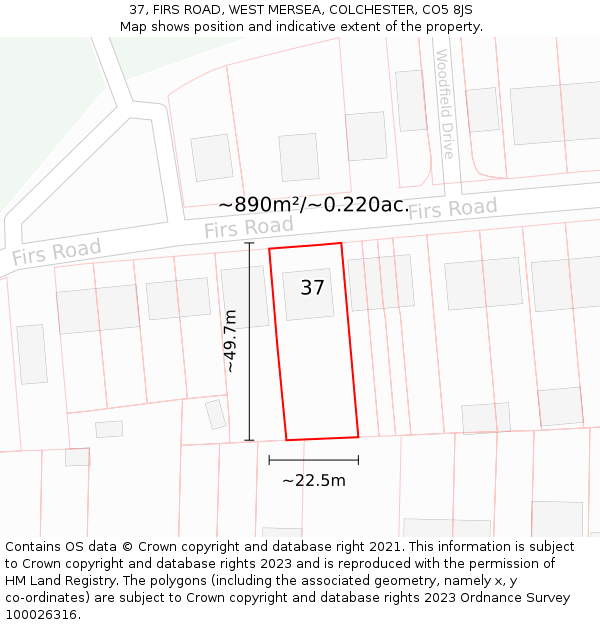 37, FIRS ROAD, WEST MERSEA, COLCHESTER, CO5 8JS: Plot and title map