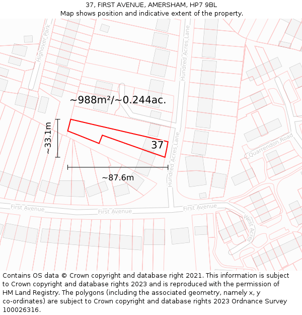 37, FIRST AVENUE, AMERSHAM, HP7 9BL: Plot and title map