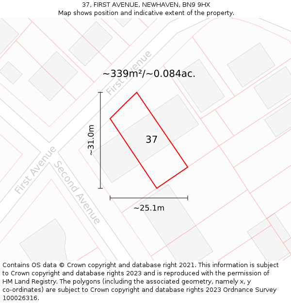 37, FIRST AVENUE, NEWHAVEN, BN9 9HX: Plot and title map