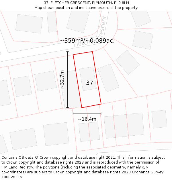 37, FLETCHER CRESCENT, PLYMOUTH, PL9 8LH: Plot and title map