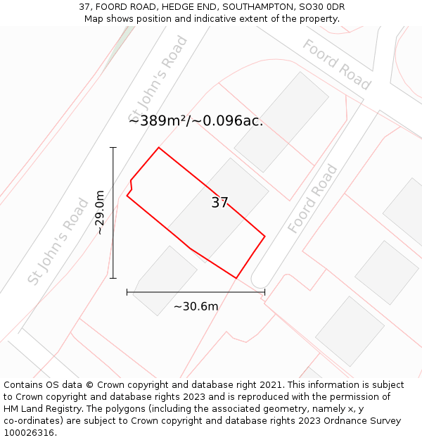 37, FOORD ROAD, HEDGE END, SOUTHAMPTON, SO30 0DR: Plot and title map