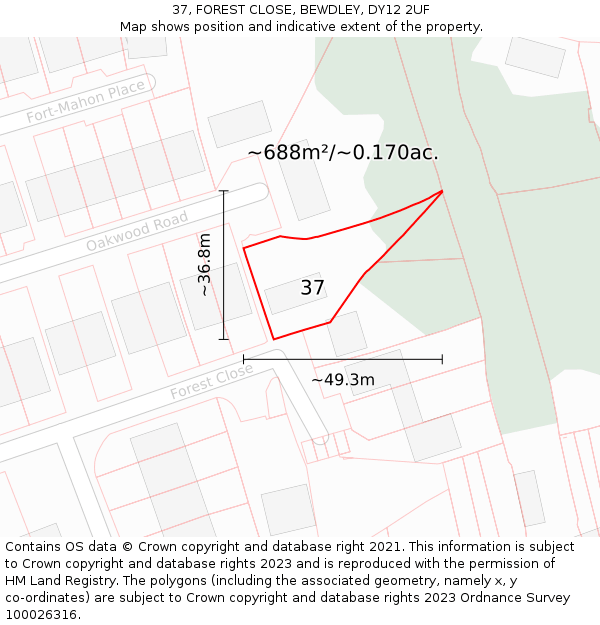 37, FOREST CLOSE, BEWDLEY, DY12 2UF: Plot and title map
