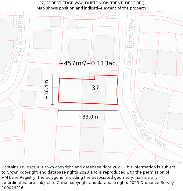 37, FOREST EDGE WAY, BURTON-ON-TRENT, DE13 0PQ: Plot and title map
