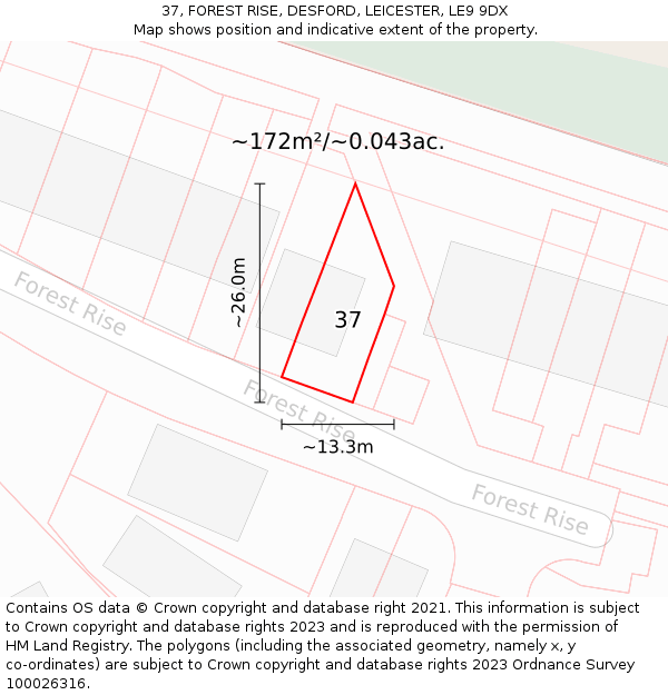 37, FOREST RISE, DESFORD, LEICESTER, LE9 9DX: Plot and title map