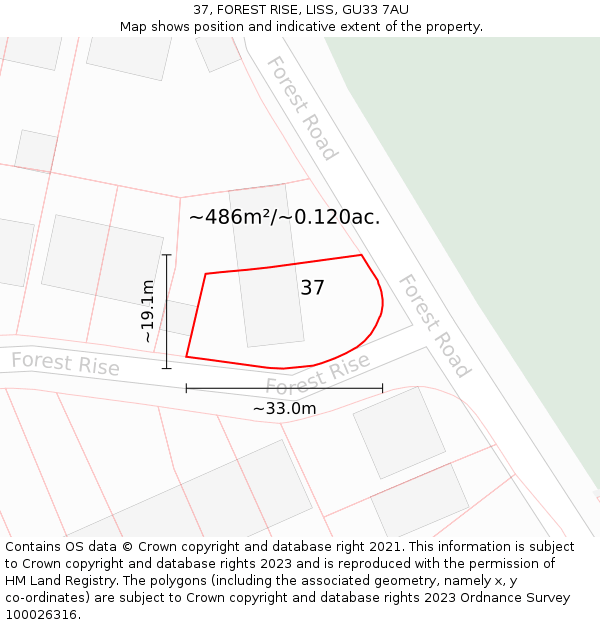 37, FOREST RISE, LISS, GU33 7AU: Plot and title map