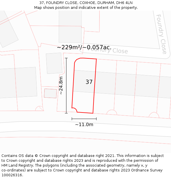 37, FOUNDRY CLOSE, COXHOE, DURHAM, DH6 4LN: Plot and title map