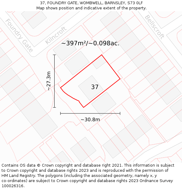 37, FOUNDRY GATE, WOMBWELL, BARNSLEY, S73 0LF: Plot and title map