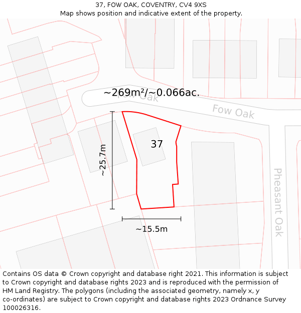 37, FOW OAK, COVENTRY, CV4 9XS: Plot and title map