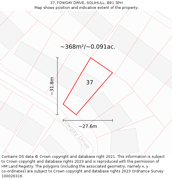 37, FOWGAY DRIVE, SOLIHULL, B91 3PH: Plot and title map