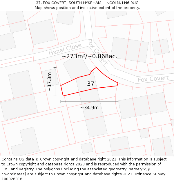 37, FOX COVERT, SOUTH HYKEHAM, LINCOLN, LN6 9UG: Plot and title map