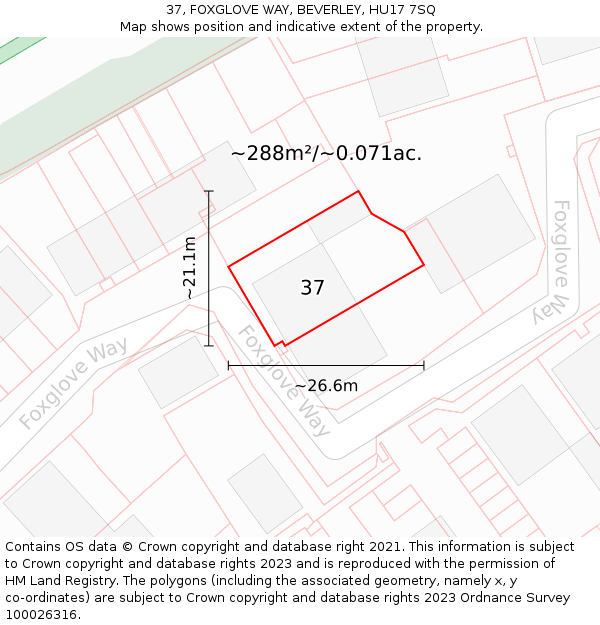 37, FOXGLOVE WAY, BEVERLEY, HU17 7SQ: Plot and title map