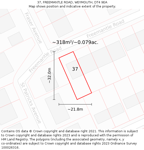 37, FREEMANTLE ROAD, WEYMOUTH, DT4 9EA: Plot and title map