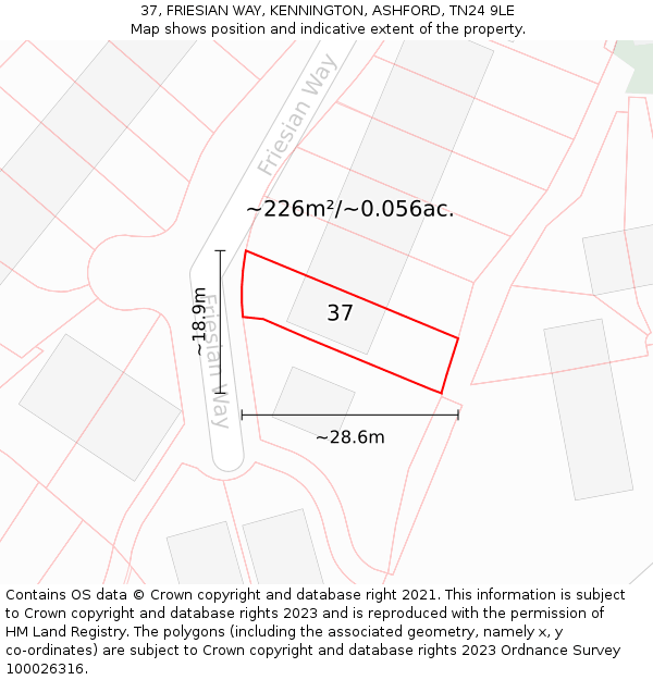 37, FRIESIAN WAY, KENNINGTON, ASHFORD, TN24 9LE: Plot and title map