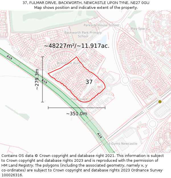 37, FULMAR DRIVE, BACKWORTH, NEWCASTLE UPON TYNE, NE27 0GU: Plot and title map