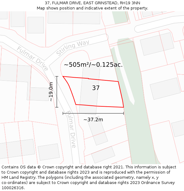 37, FULMAR DRIVE, EAST GRINSTEAD, RH19 3NN: Plot and title map