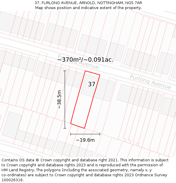 37, FURLONG AVENUE, ARNOLD, NOTTINGHAM, NG5 7AR: Plot and title map