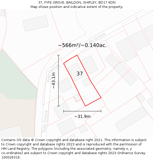 37, FYFE GROVE, BAILDON, SHIPLEY, BD17 6DN: Plot and title map