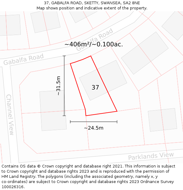 37, GABALFA ROAD, SKETTY, SWANSEA, SA2 8NE: Plot and title map