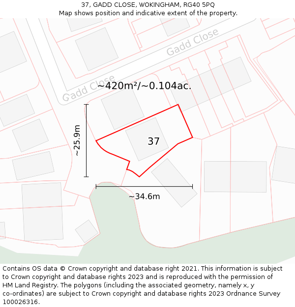 37, GADD CLOSE, WOKINGHAM, RG40 5PQ: Plot and title map