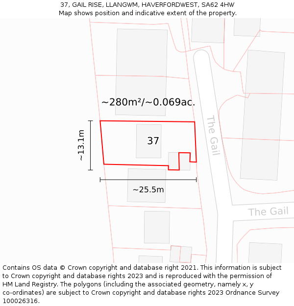 37, GAIL RISE, LLANGWM, HAVERFORDWEST, SA62 4HW: Plot and title map