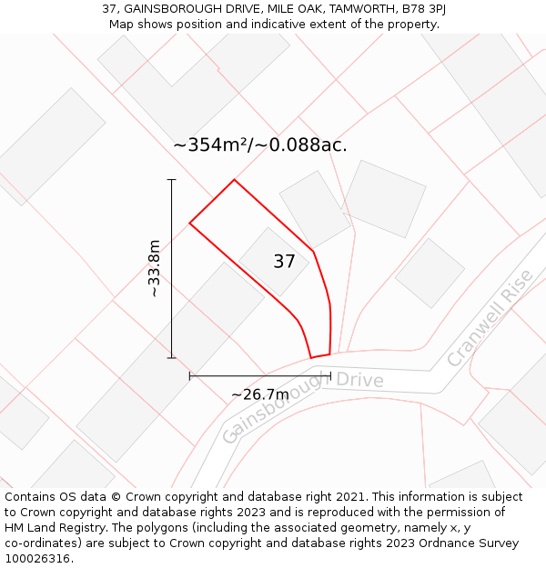 37, GAINSBOROUGH DRIVE, MILE OAK, TAMWORTH, B78 3PJ: Plot and title map