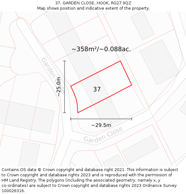 37, GARDEN CLOSE, HOOK, RG27 9QZ: Plot and title map