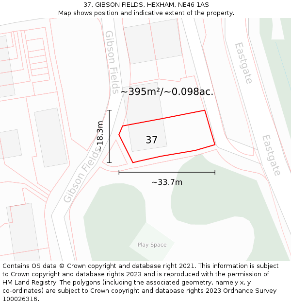 37, GIBSON FIELDS, HEXHAM, NE46 1AS: Plot and title map