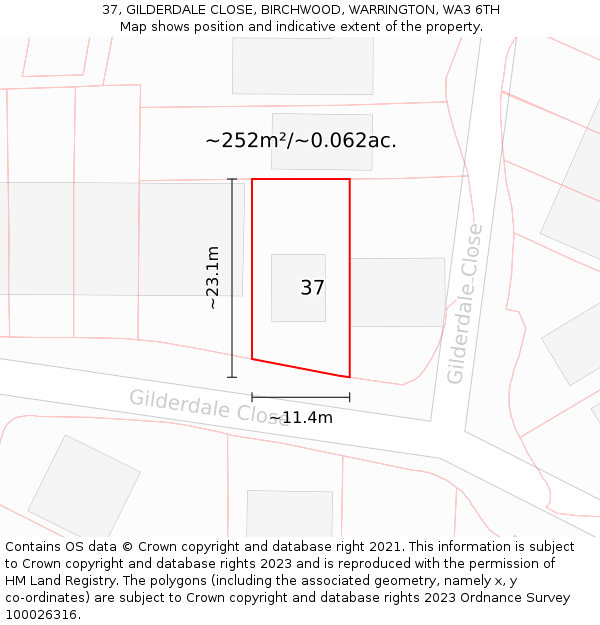 37, GILDERDALE CLOSE, BIRCHWOOD, WARRINGTON, WA3 6TH: Plot and title map