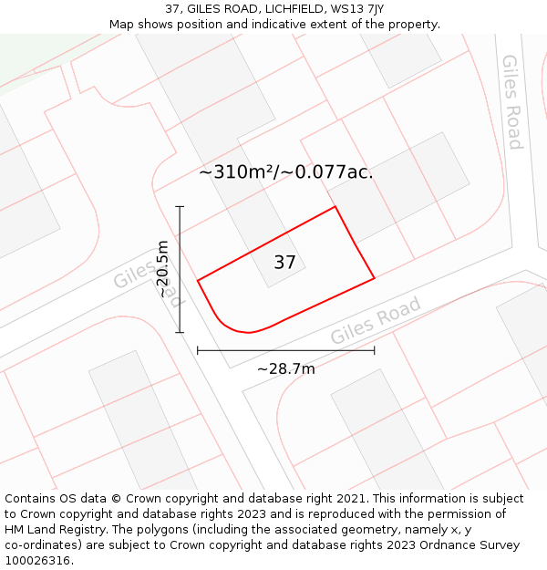 37, GILES ROAD, LICHFIELD, WS13 7JY: Plot and title map