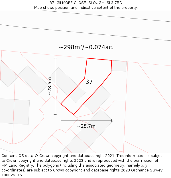 37, GILMORE CLOSE, SLOUGH, SL3 7BD: Plot and title map