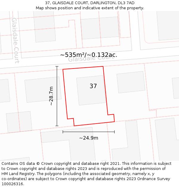 37, GLAISDALE COURT, DARLINGTON, DL3 7AD: Plot and title map