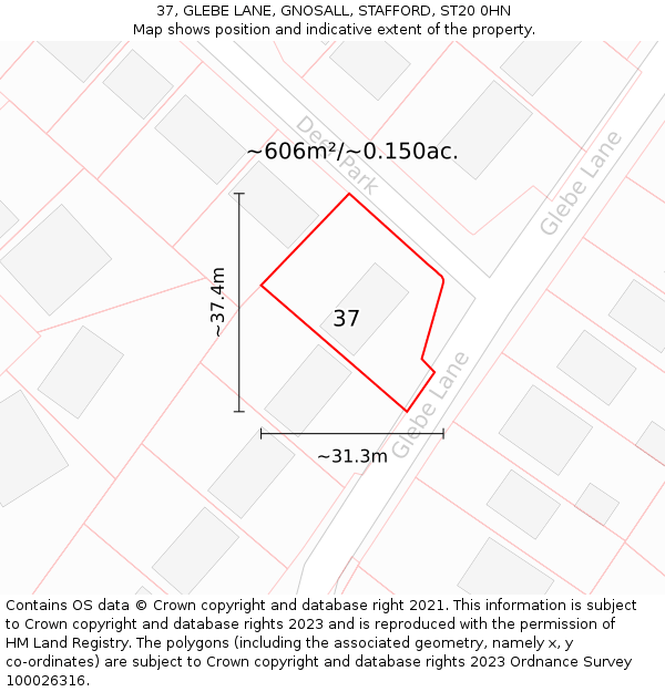 37, GLEBE LANE, GNOSALL, STAFFORD, ST20 0HN: Plot and title map