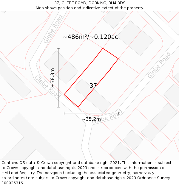 37, GLEBE ROAD, DORKING, RH4 3DS: Plot and title map