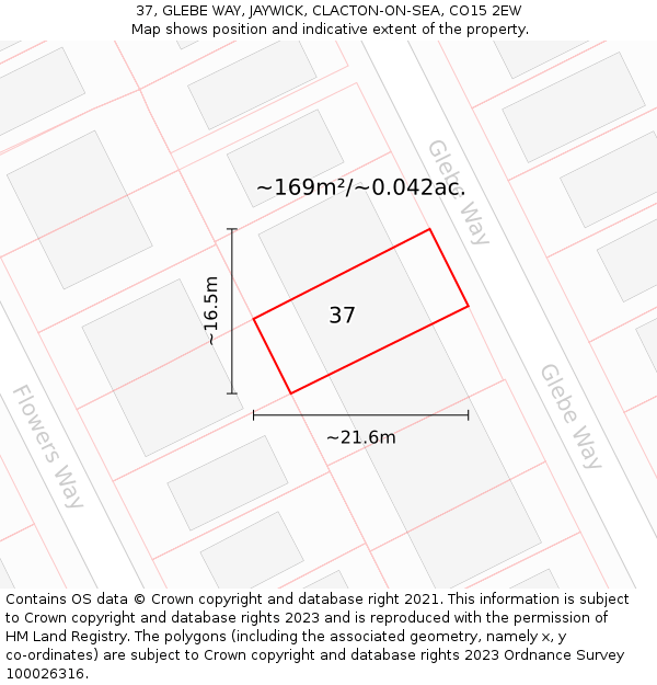 37, GLEBE WAY, JAYWICK, CLACTON-ON-SEA, CO15 2EW: Plot and title map