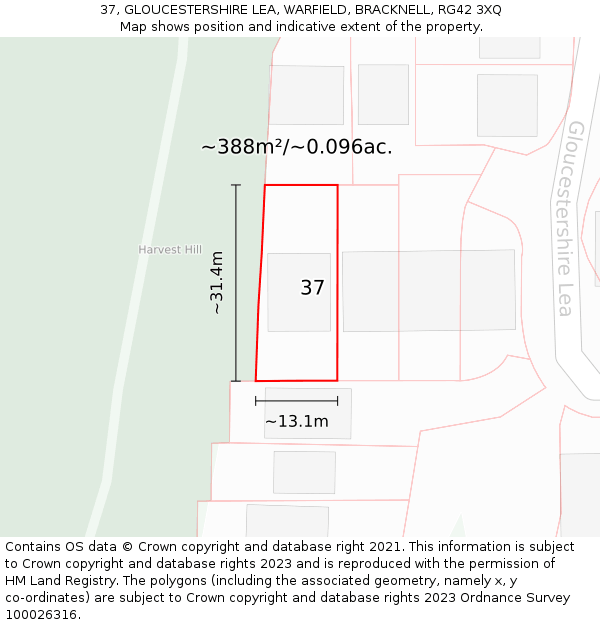 37, GLOUCESTERSHIRE LEA, WARFIELD, BRACKNELL, RG42 3XQ: Plot and title map