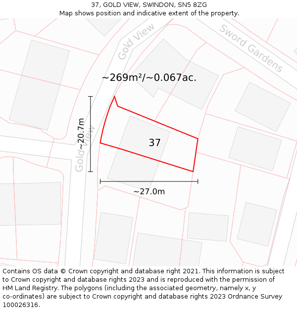 37, GOLD VIEW, SWINDON, SN5 8ZG: Plot and title map