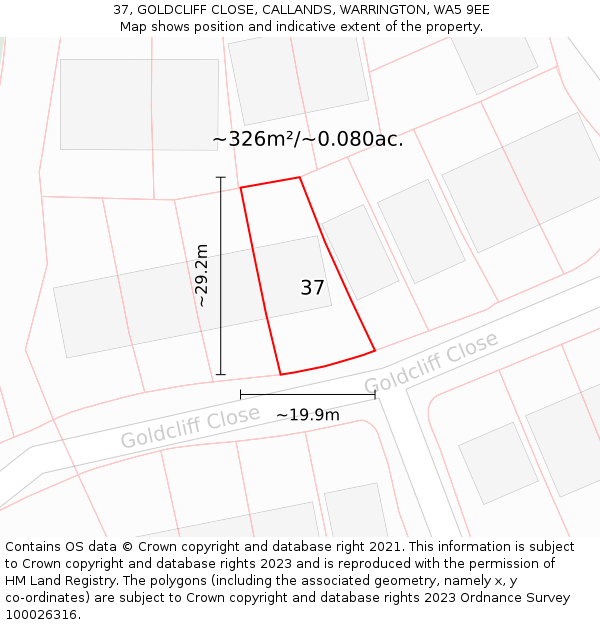 37, GOLDCLIFF CLOSE, CALLANDS, WARRINGTON, WA5 9EE: Plot and title map