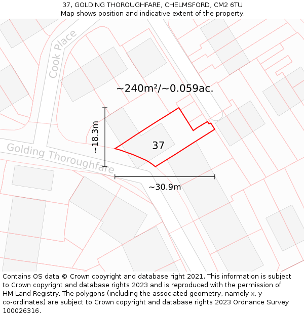 37, GOLDING THOROUGHFARE, CHELMSFORD, CM2 6TU: Plot and title map