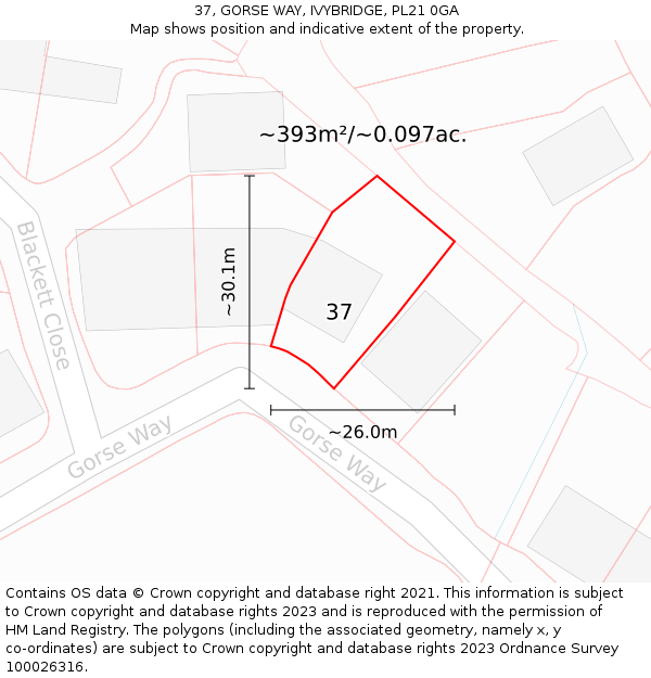 37, GORSE WAY, IVYBRIDGE, PL21 0GA: Plot and title map