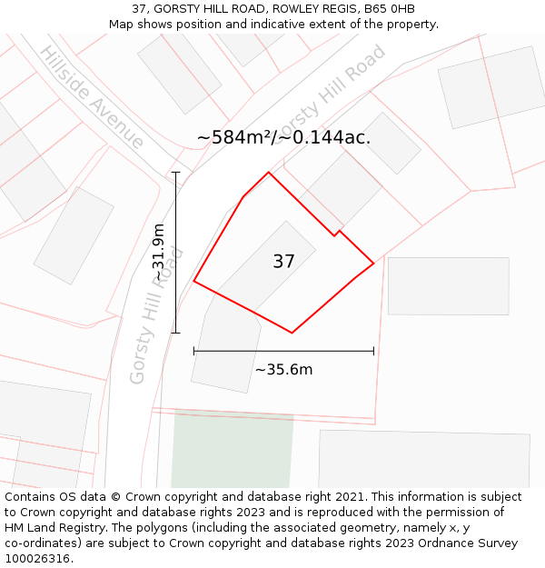 37, GORSTY HILL ROAD, ROWLEY REGIS, B65 0HB: Plot and title map