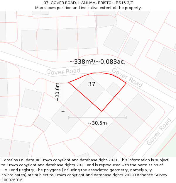 37, GOVER ROAD, HANHAM, BRISTOL, BS15 3JZ: Plot and title map