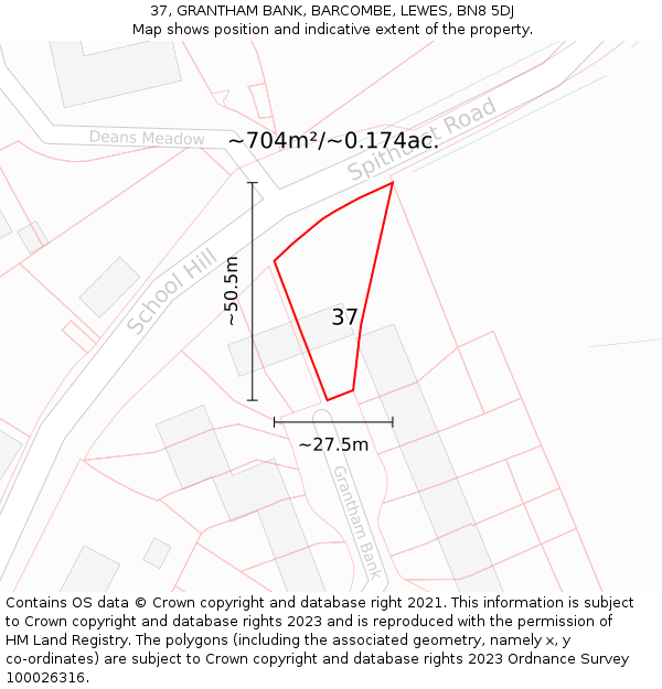 37, GRANTHAM BANK, BARCOMBE, LEWES, BN8 5DJ: Plot and title map