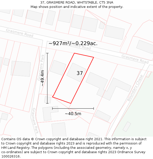 37, GRASMERE ROAD, WHITSTABLE, CT5 3NA: Plot and title map