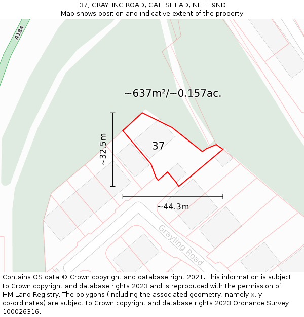 37, GRAYLING ROAD, GATESHEAD, NE11 9ND: Plot and title map