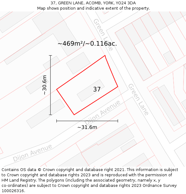 37, GREEN LANE, ACOMB, YORK, YO24 3DA: Plot and title map