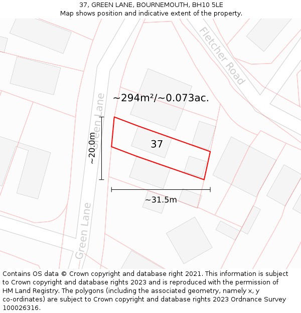 37, GREEN LANE, BOURNEMOUTH, BH10 5LE: Plot and title map